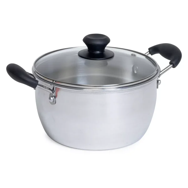 Aluminum Pot with Glass Lid and Bakelite Handles: Medium Soup Pot, Stay-Cool Handle, Even-Heating