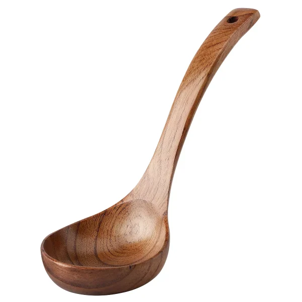 Unique Bargains Natural Grain Durable Lightweight Smooth Surface Soup Spoon 10.4" Length Brown 1 Pc