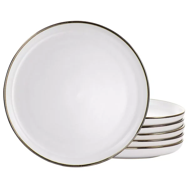 6pc Dinner Plate Set with Rim Matte White/Gold