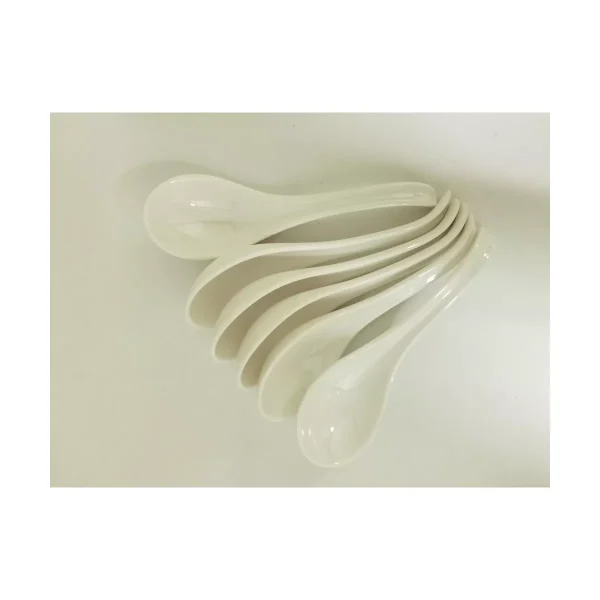 Melamine Japanese Soup Spoon set of 6 White Serving Spoons for Ramen Pho Wonton Noodle Dumpling